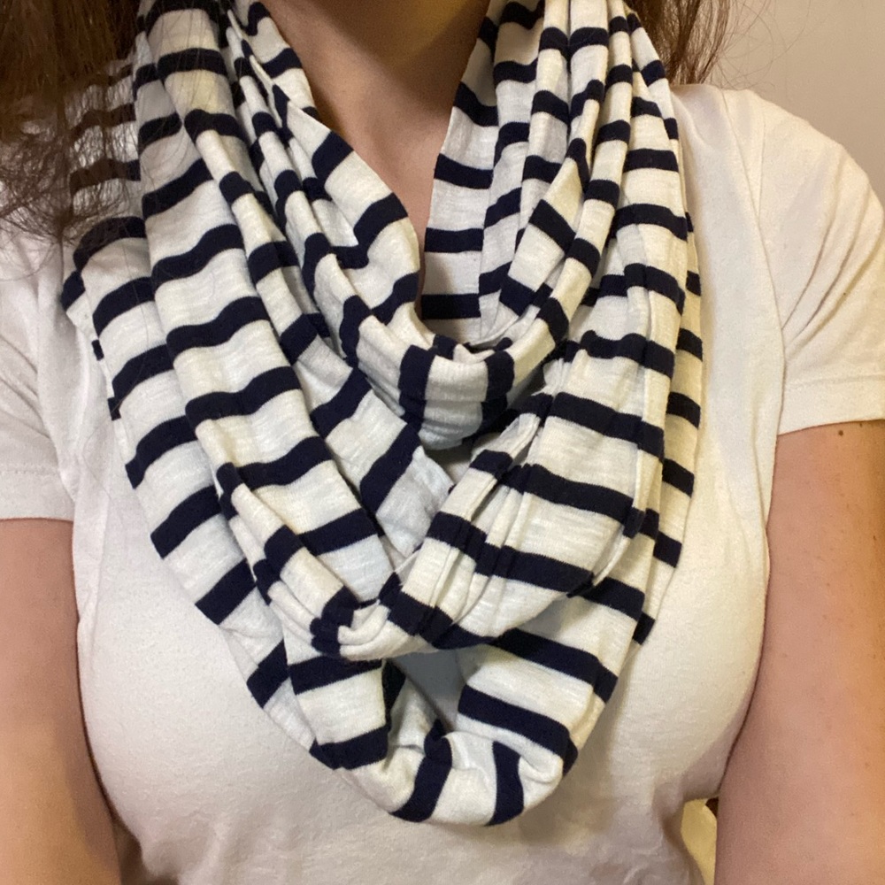 White and Navy Blue Infinity Scarf